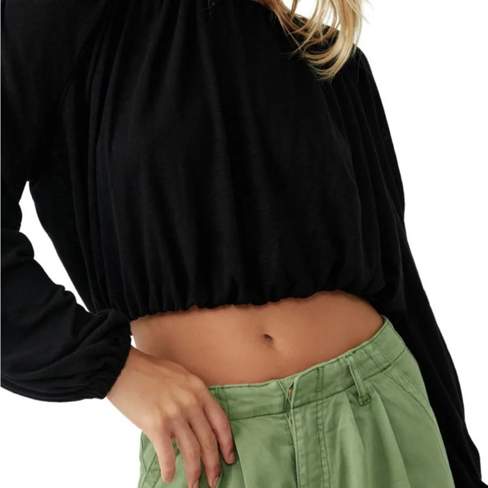 NWT Free People In a Dream Ruched Linen Blend Crop Top - Picture 2 of 10